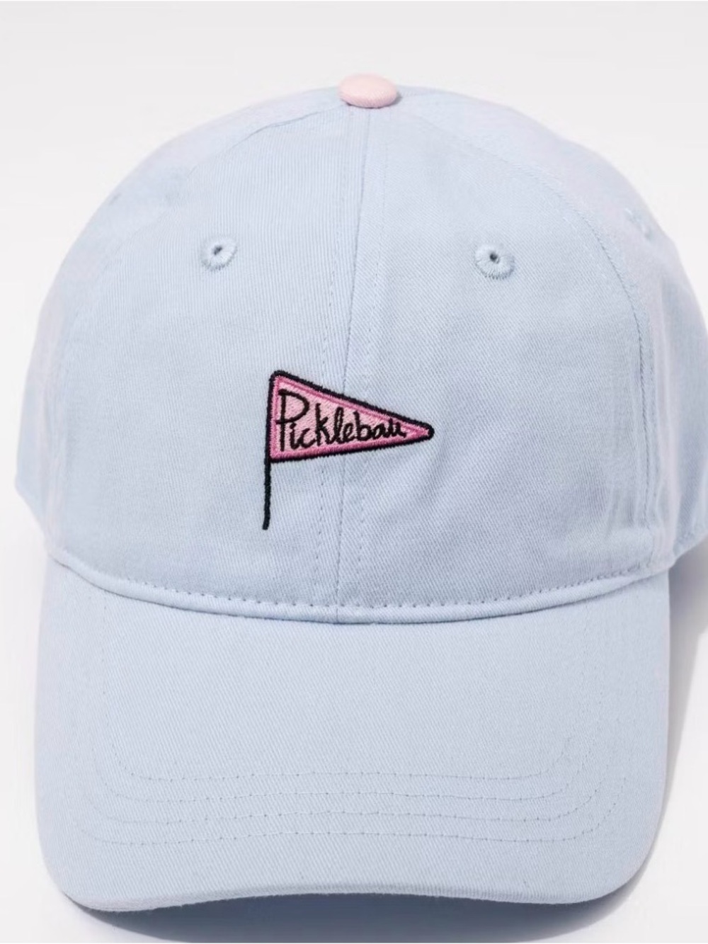 Pickleball Unisex Light Blue Adjustable Baseball Cap with Pink Flag Accent